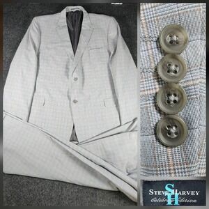 Steve Harvey Celebrity Edition Mens 2PC Suit 52XL Pnt.46x29 Light Blue Tan Plaid